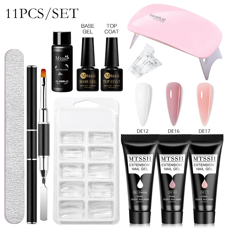 24-teiliges Set 20ml Poly Nail Extension Gel Kit Mini-UV-Lampe Versiegelung mit Basislack Überlack Professionelles Poly-UV-Nagelgel-Kit Starter-Kit