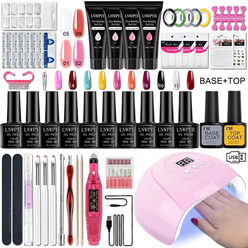Gelnagellack-Set mit UV-Nagellampe, elektrischer Nagelfräser, Soak-Off-Gelnagelset, Unter- und Überlack, Gelnagellack-Werkzeugset Hauptbild