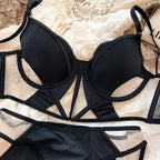 Französische Thin Cup Damen Dessous Set Sexy Hohle Spitze BH Set Sommer Mesh Komfort Atmungsaktive Unterwäsche Fischgrät Tops Intims