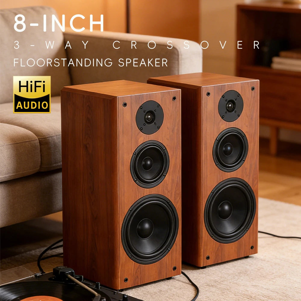 Hochleistungs-Passivlautsprecher, 8 Zoll, Standlautsprecher, 3-Wege-Heim-Audiosystem, 90 dB Empfindlichkeit, Hifi-Holzlautsprecher, ein Paar