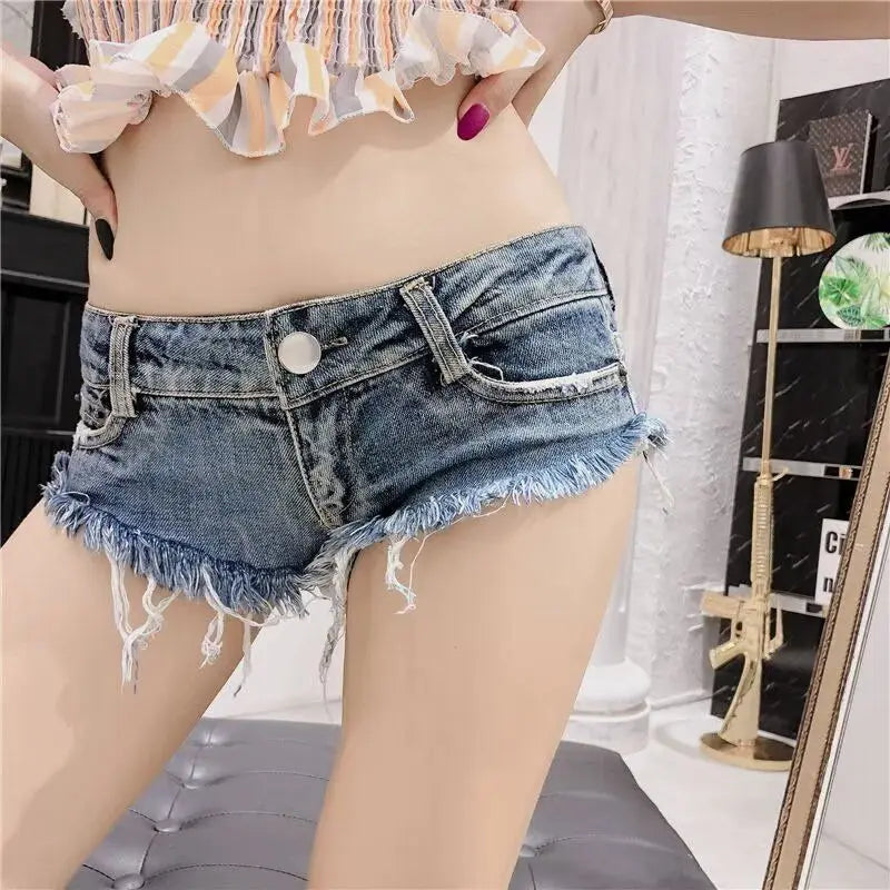 Damen Sommer Low Waist Denim Shorts Stretch Kurze Jeans Hot Pants Sexy Dreieckiges Design Po-Former Casual Streetwear DURIKIES
