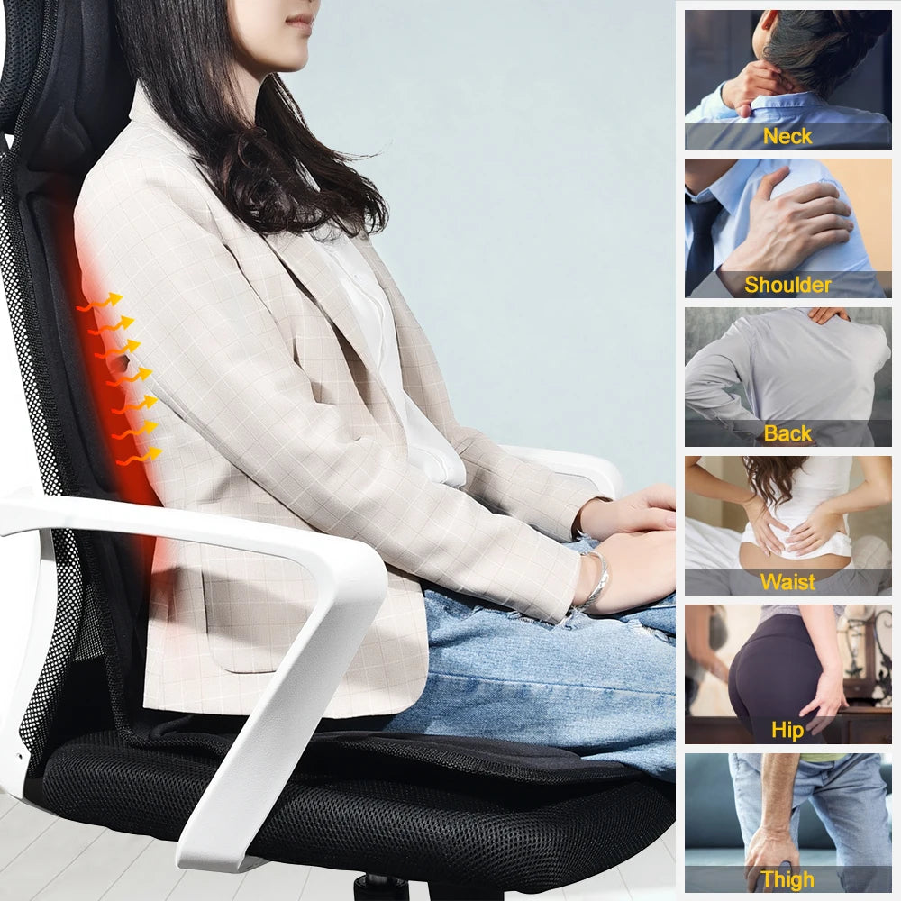 Massagesitzauflage Elektrisch Heizend Vibrationsmassage Nacken Rücken Körperkissen Massage für Auto Zuhause Lendenwirbelmatratze