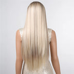 ALAN EATON Lange blonde synthetische Stirnbandperücke Ombre Blond glattes Haar Perücken natürlich aussehend Hitzebeständige Faser für den täglichen Gebrauch