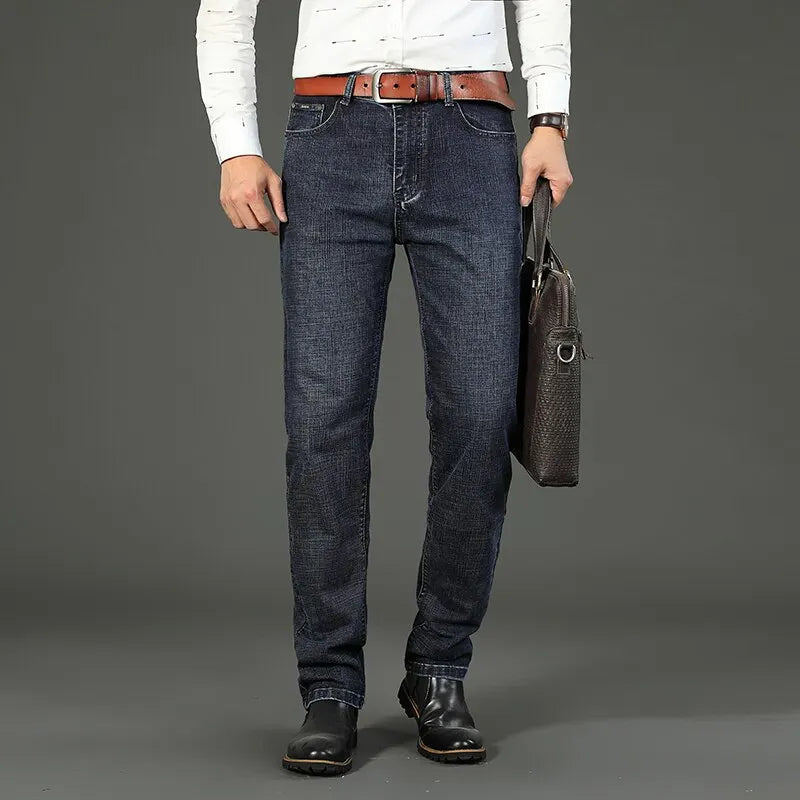 Wthinlee New Business Men's Jeans Casual Straight Stretch Fashion Classic Blue Black Work Pant Denim Trousers Male  Clothing Secondary image