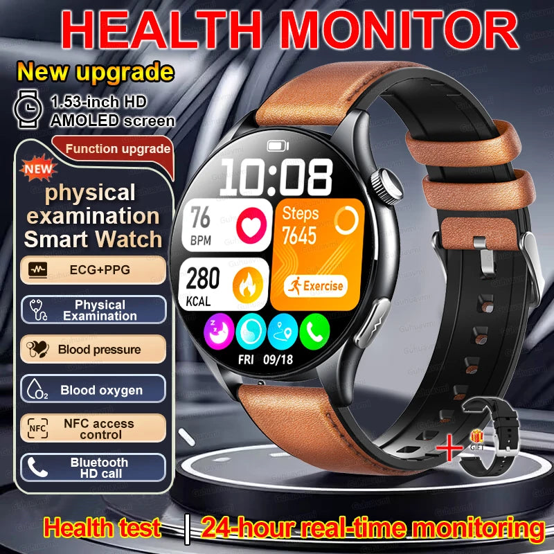 2026 Neue Smartwatch NFC EKG+PPG Blutsauerstoff Harnsäure Blutdruck Saphir Smartwatch Herren für Android iOS Smartwatch Herren