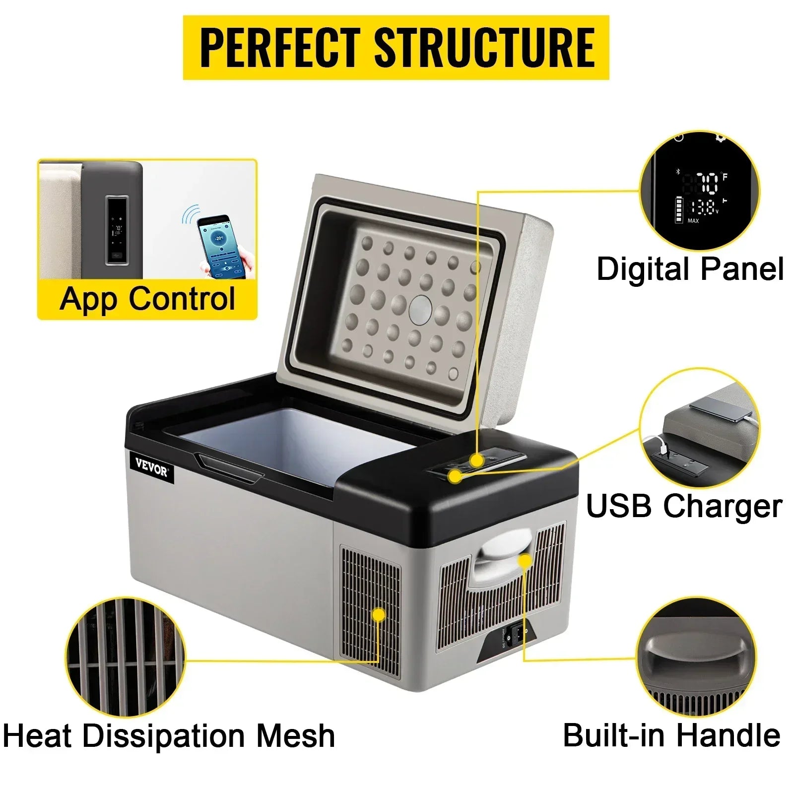 VEVOR Car Refrigerator Portable Compressor Cooler 35-55L Mini Fridge Freezer 12/24V DC 110-240V Ice Box for Camping Picnic Frige