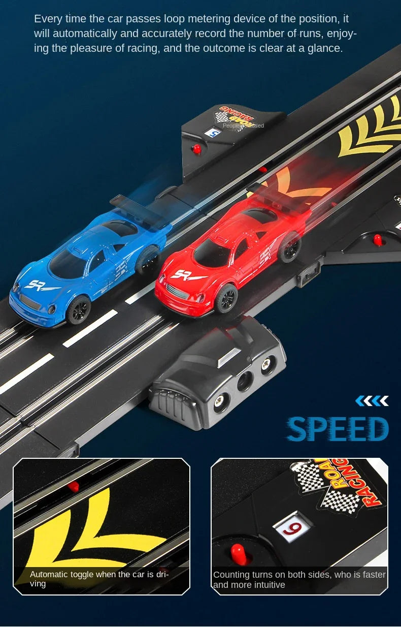 RC Eisenbahnwaggon 1:43 Zubehör Spielzeug Elektro-Rennbahnfahrzeug Doppelschlacht-Rennstrecke Professioneller Slotcar-Rennkurs Geschenk