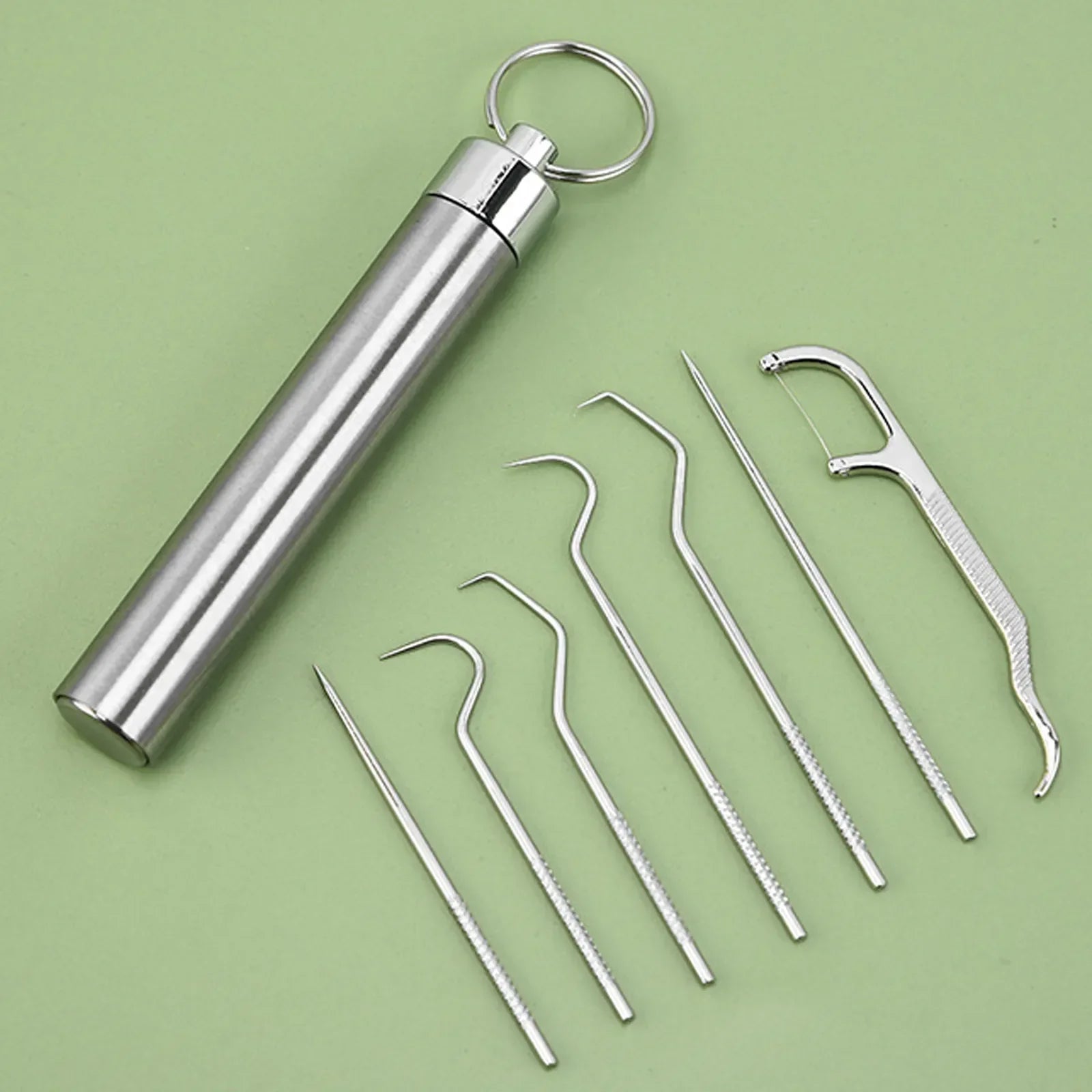 Edelstahl-Zahnstocher-Set, wiederverwendbar, Zahnreinigungs- und Zahnsteinentfernungs-Tool, tragbarer Zahnreiniger für die Mundhygiene