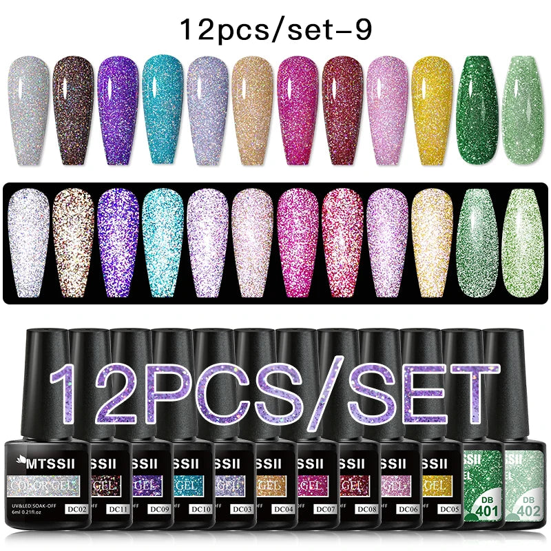 10/12PCS/SET Katze Magnetisches Gel Nagellack Set 9D Reflektierendes Glitzer Gel Halbpermanentes UV Gel Soak Off Funkelndes Nagelkunst Kits