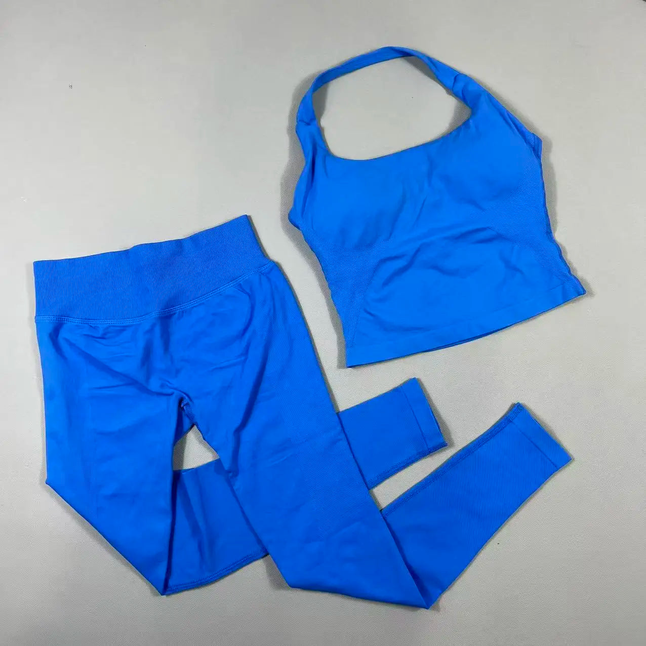 OHNE LOGO Yoga-Outfit Sport-Impact-Gym-Set Neckholder-Oberteil und Leggings-Hosen-Sets Rückenloses Neckholder-Design Hochelastische Sportbekleidung