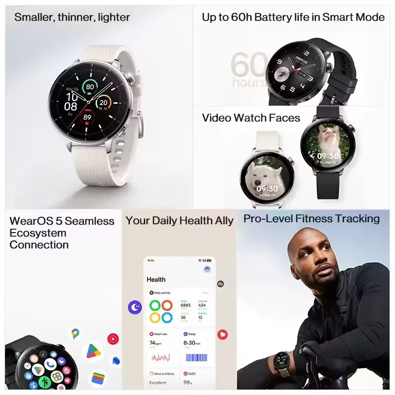 Globale Version OnePlus Watch 3 43mm Smartwatch 1.32 Zoll AMOLED Display Bis zu 60 Stunden Akkulaufzeit Wear OS by Google GPS NFC