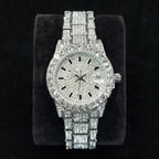 Elegante Diamantenuhren Damen Mode Silber Rund Edelstahl Quarzuhr Iced Out Glänzend Wasserdichte Uhr Geschenk für Frauen