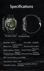 Smartwatch für Herren GPS Offline-Karten 2G ROM 10ATM Wasserdicht Herzfrequenz Tauchen Skifahren Wandern Robuste Smartwatch für Damen und Herren