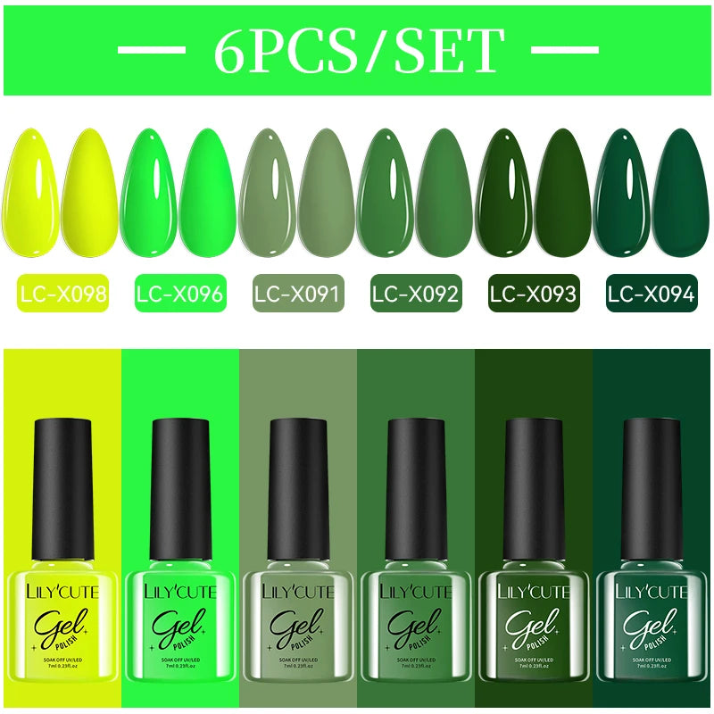 LILYCUTE Nagelgel-Politur-Set, Rosa Grün, Frühling, DIY-Nagelkunst-Design, lang anhaltend, Soak Off UV Gel, Maniküre, Malgel, Vernis-Kit