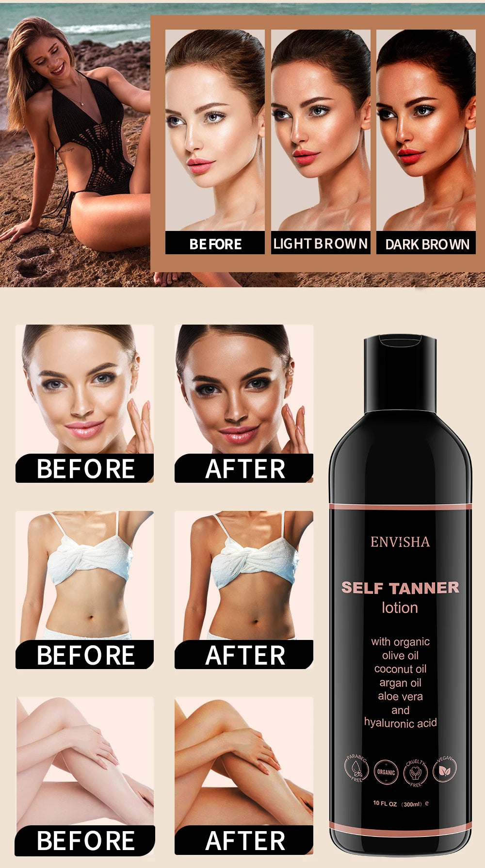 ENVISHA Make-up Foundation Körperpflege Selbstbräunungslotion Schnelle Gesichtsbräunungscreme Feuchtigkeitsspendender Bronzer Nährende Gesichtscreme