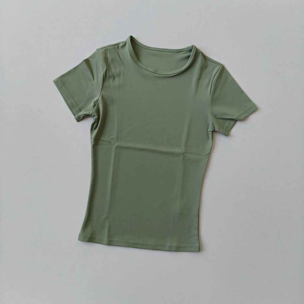 Hautenge, einfarbige Yoga-Kleidung für Damen: Schnelltrocknendes, elastisches, eng anliegendes T-Shirt, Fitness-Oberteil