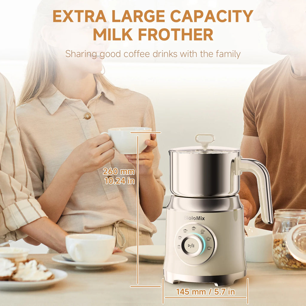 BioloMix 7-in-1 Abnehmbarer elektrischer Milchaufschäumer Dampfer Automatischer Heiß- und Kaltschaumbereiter für Kaffee und heiße Schokolade