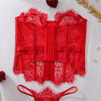 Ellolace Palace Damen Dessous Sets Weidenkorsett String 2-teiliges Set Sexy Heiß Trägerlos Spitze Ausgefallener tiefer V-Ausschnitt Damen Unterwäsche