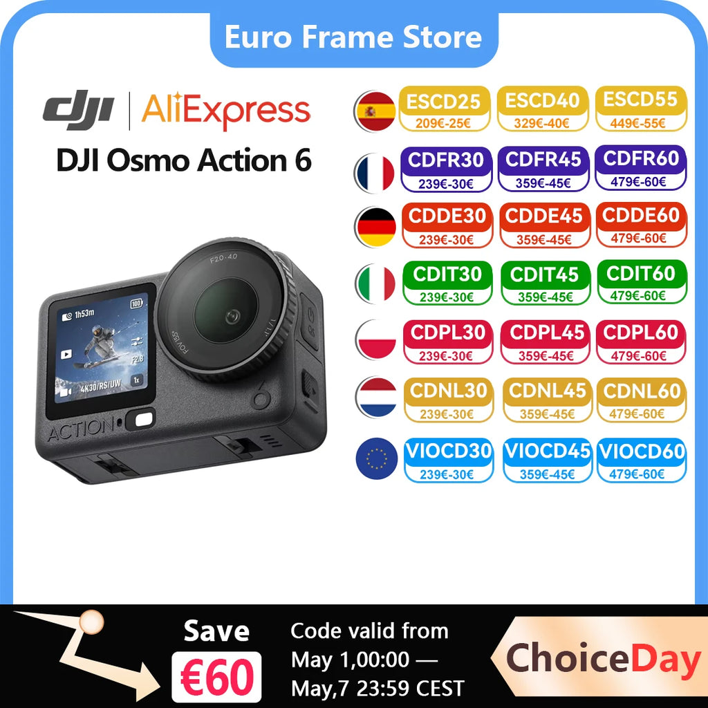 DJI Osmo Action 6 Action-Kamera, variable Blende, 1/1,1-Zoll-Quad-Sensor, neues 4K mit freiem Zuschnitt, Osmo Action 6