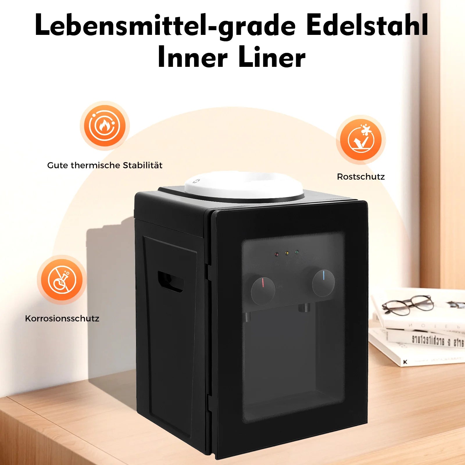 550W Tisch-Wasserspender Edelstahl-Innenbehälter PP-Material 270x235x370mm 3kg Schnelles Heizen & Kühlen Dual-Use Wasserspender