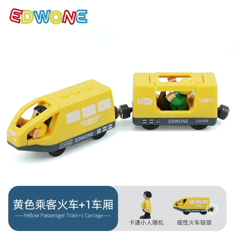 Hölzernes Elektroauto-Set Magnetischer Elektrozug mit kleiner Puppe Druckguss-Steckspielzeug-Set Kompatibel mit Eisenbahn-Holzschienenbahn