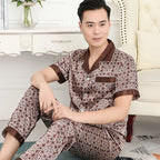 Hochwertiges Pyjama-Set Herren Frühling Herbst Dünn Polyester Eisseide Langarm Schlafanzug Übergröße Sommer Hauskleidung Männlich