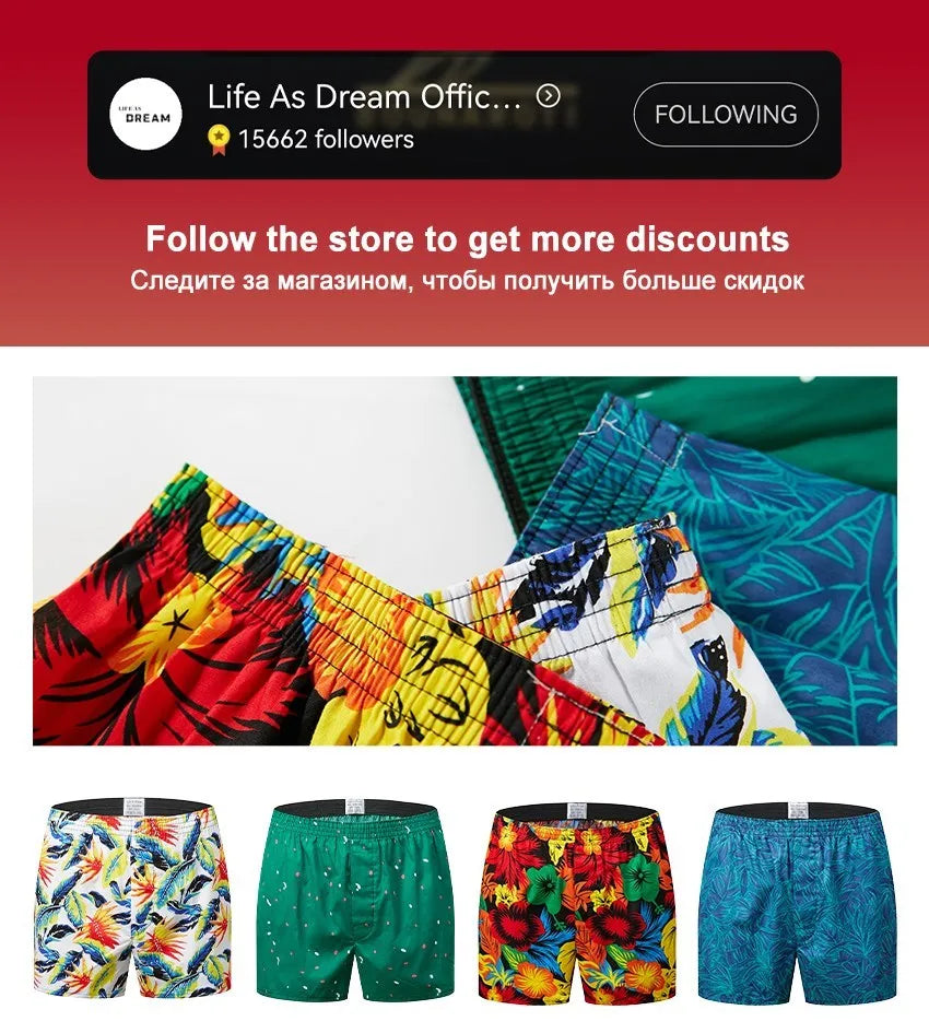 High Quality Brand 4-Pack Men's Boxer Shorts Woven Cotton 100% Classic Plaid Combed Male Underpant Loose Breathable Oversize