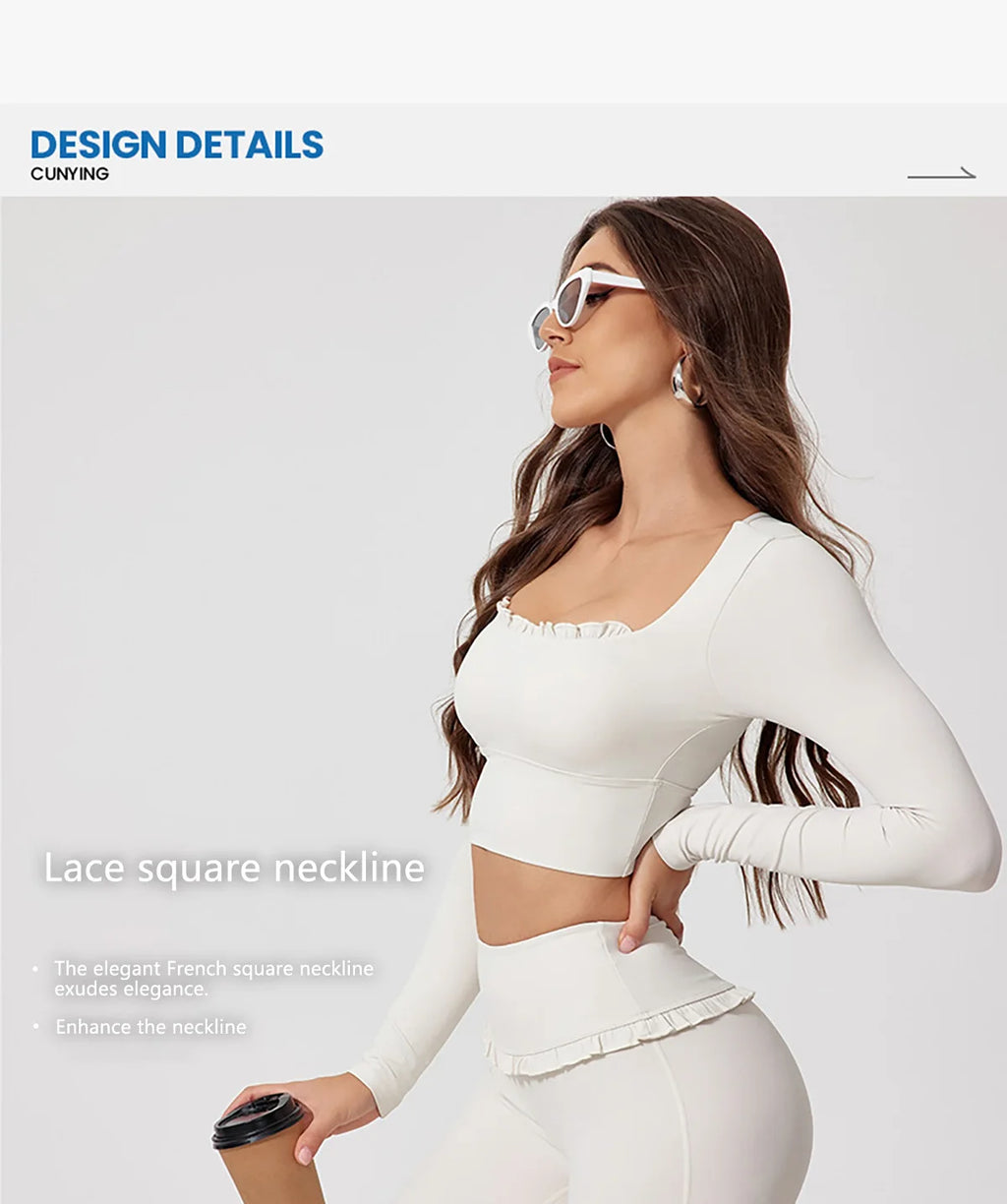 Neues Sommer 2-teiliges Damen-Fitnessstudio Yoga Damen-Outfit Outdoor Sport Schnelltrocknendes Langarmshirt-Set Damen Zweiteiler Sportbekleidung