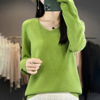 Damen 100% Merinowolle Pullover V-Ausschnitt Basic Pulli Herbst Winter Kaschmir Kleidung Langarm Weiche Strickware Oberteile Unifarben