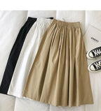 Damen Schwarzer Rock Midi High Waist Korean Style Plissiert A-Linie Vintage Kleidung 2026 Neue Sommer Casual Mode Damen Arbeitskleidung