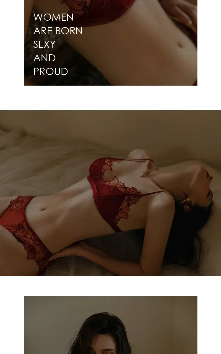 BANERDANNI Pure Desire Victoria Französische Spitzenbestickte Dessous Frauen dünne Cups Triangel-BH Set Bequem ohne Bügel