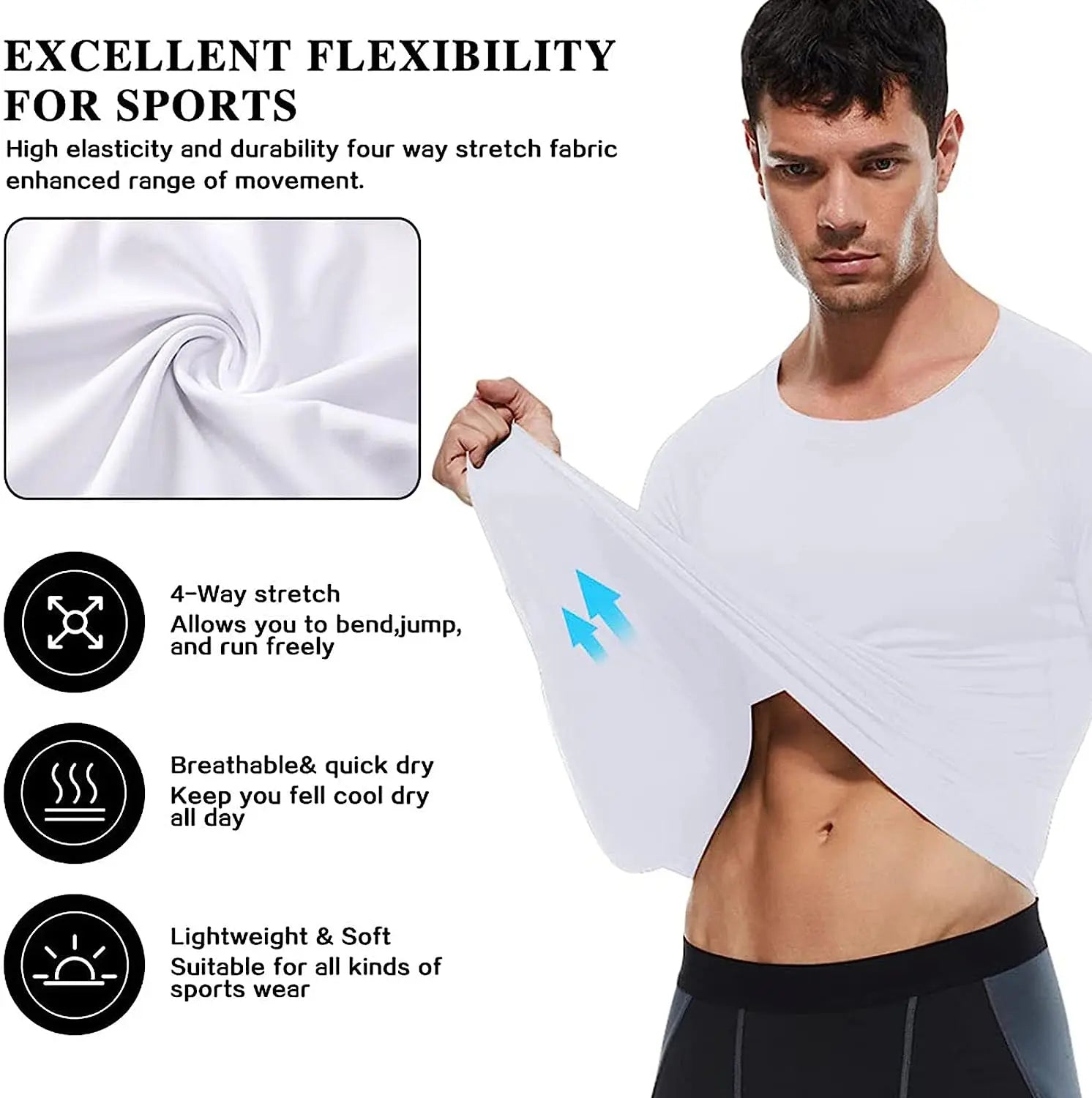 Herren Kompressionsshirts Langarm Workout Gym T-Shirt Laufshirt Cool Dry Sport Unterhemd Sportlicher Baselayer