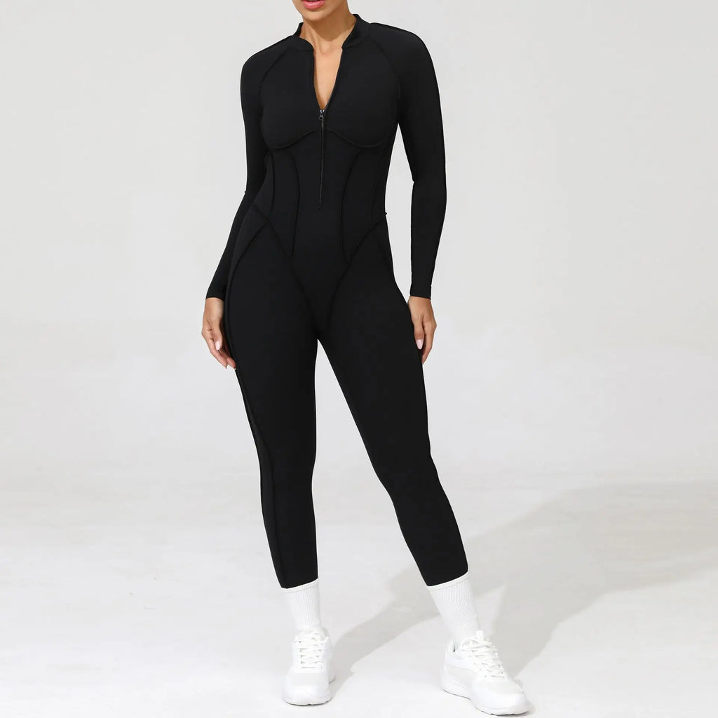 Damen-Trainingsanzug Fitness-Workout Sportkleidung Outfit Reißverschluss-Jumpsuit Yoga Fitness Overall Set Offene Rücken Bodysuits Anzug für Damen