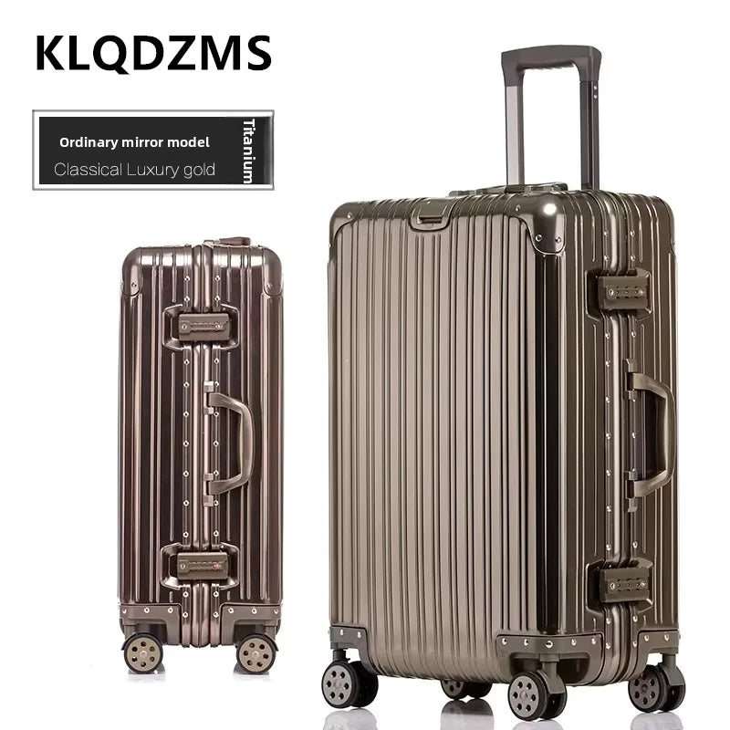 KLQDZMS Deutscher Koffer aus Aluminium-Magnesium-Legierung, 20 Zoll, Handgepäck, 28 Zoll, großes Fassungsvermögen, Reisekoffer aus Leder für Geschäftsreisen