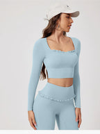 Neues Sommer 2-teiliges Damen-Fitnessstudio Yoga Damen-Outfit Outdoor Sport Schnelltrocknendes Langarmshirt-Set Damen Zweiteiler Sportbekleidung