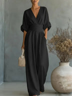 Einfarbige lässige weite Jumpsuits für Damen 2026 Sommer Elegante Overalls Damen Jumpsuits und Rompers Bodysuit Damenbekleidung
