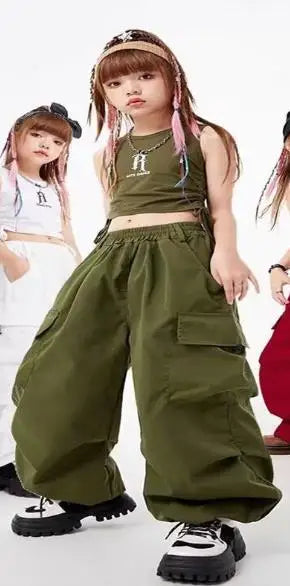 Cargo Pants for Teenage Kids New Summer Streetwear Hip Hop Sweatpants for Girls Baggy Wide Leg Straight Trousers 6 8 10 12 14 Y