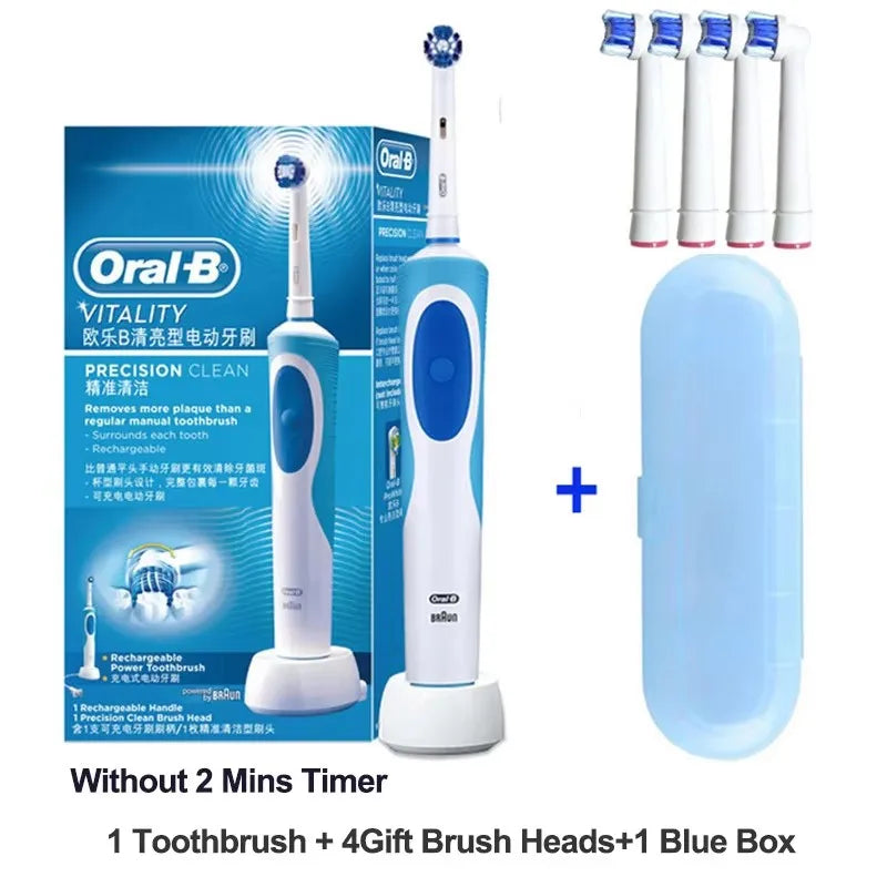 Oral B Elektrische Zahnbürste 2D Rotierende Vibrationsreinigung Ladezahnbürste Cross Action Borsten Mundpflege 4 Geschenk-Bürstenköpfe gratis