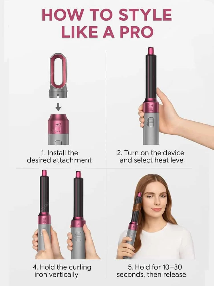 5-in-1-Haartrockner- und Heißluftkammbürste mit Lockenstab und Haarglätter zum schnellen Trocknen, Locken, Glätten und Stylen