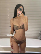 Vorderer Schnallen-Push-up-BH für Damen Dessous-Set Sexy Satin-Mesh Halb-Cup Kabelloser Lift-BH-Set mit verstellbaren Trägern Größe S-XL