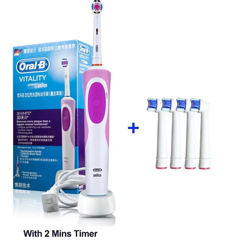 Oral B Elektrische Zahnbürste 2D Rotierende Vibrationsreinigung Ladezahnbürste Cross Action Borsten Mundpflege 4 Geschenk-Bürstenköpfe gratis