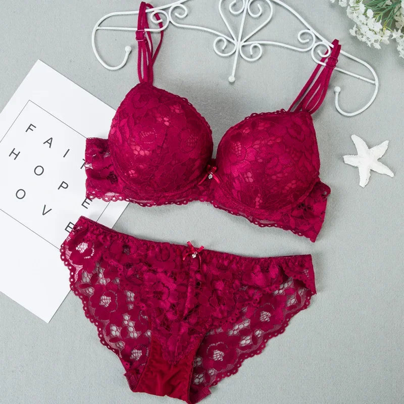 1 Set Elegantes Dessous-Set aus Spitze mit Stickerei und atmungsaktivem Stoff: Push-Up-BH, transparenter Schlüpfer mit tiefem Bund – das ultimative Valentinstagsgeschenk