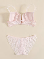 1 Set Elegantes Dessous-Set aus Spitze mit Stickerei und atmungsaktivem Stoff: Push-Up-BH, transparenter Schlüpfer mit tiefem Bund – das ultimative Valentinstagsgeschenk