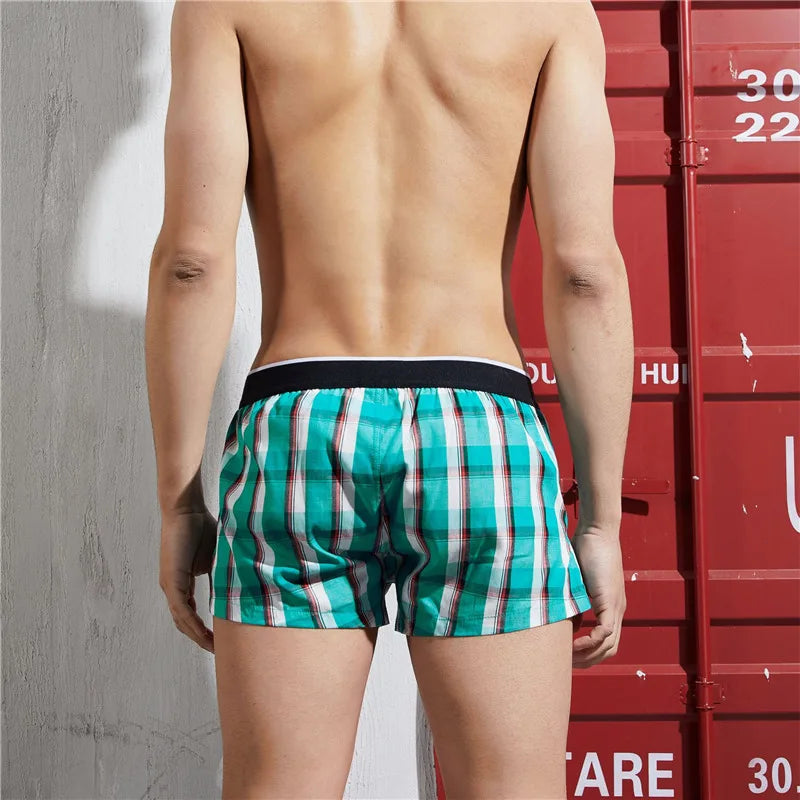SEOBEAN Klassische Herren Boxershorts kariert 100% Baumwolle Unterwäsche Boxershorts U-konvexer Beutel Pfeil Panties Shorts Herren Schlafunterteile