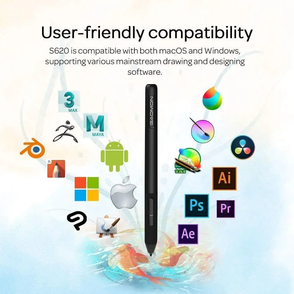 Gaomon S620 Grafiktablett 6,5*4 Zoll kleines digitales Zeichentablett für OSU Notizen Malen Kompatibel mit Android-Telefon