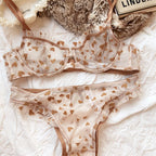 Neues Dessous-Tangas-Set, sexy, ultradünner transparenter BH, Damen-Bügel-Push-up-BH-Set, sommerliche, romantische Pfirsichherz-Unterwäsche