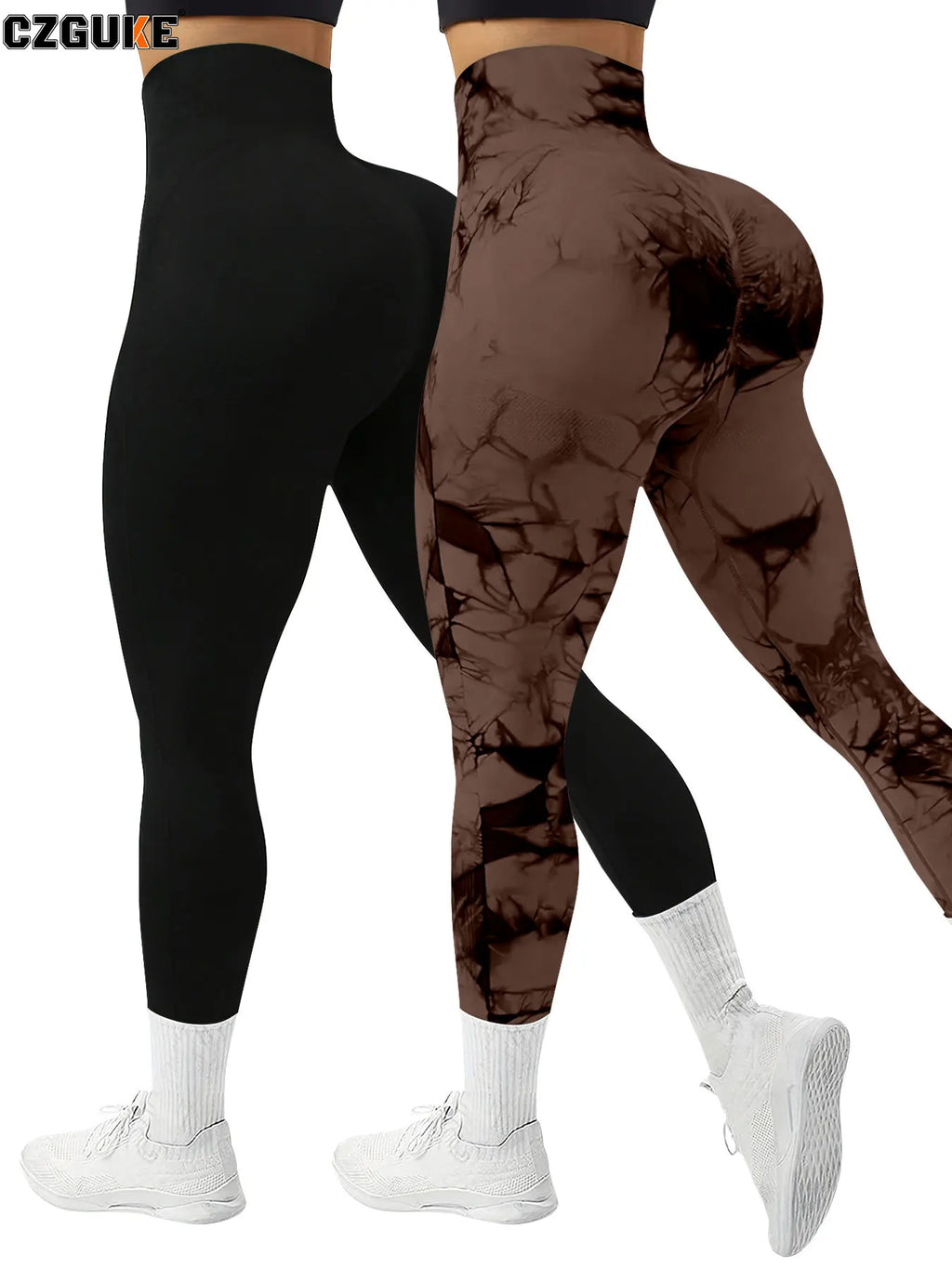 CZGUKE 2-teilige Damen Tie-Dye-Hose Sport Leggings Nahtlos High Waist Push-up Damen Fitness- und Trainingskleidung