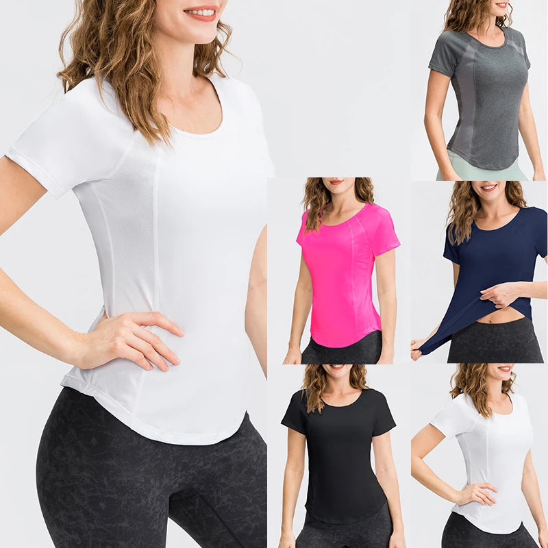 Damen Yoga Tops Atmungsaktives Sport Fitness Workout Running Yoga Top Schnell Trocknendes Kurzarm Gym T-Shirt Hauptbild