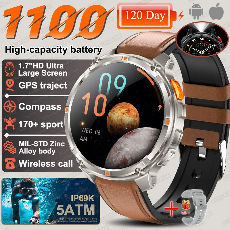 2026 Neue T-Rex3 Pro 1100mAh Akku Smartwatch GPS-Route 5ATM Wasserdicht Sport Lauf-Tracker Outdoor Kompass Militär-Smartwatch
