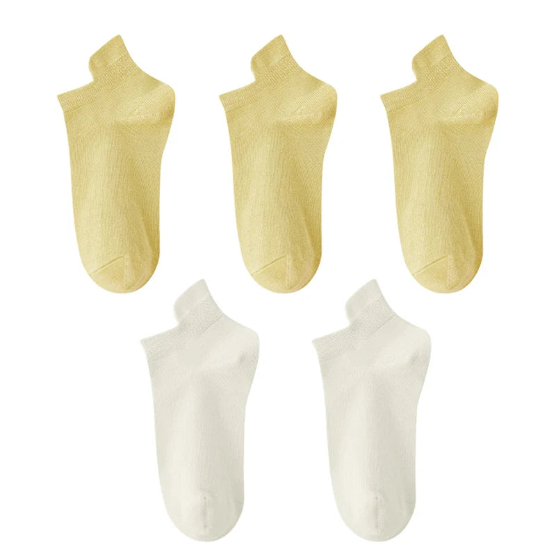 10 Stück=5 Paar Damen Socken Casual Atmungsaktiv Hohe Qualität Knöchelsocken Sommer Low Cut Baumwolle Dünne Kurze Elastische Socken calcetines